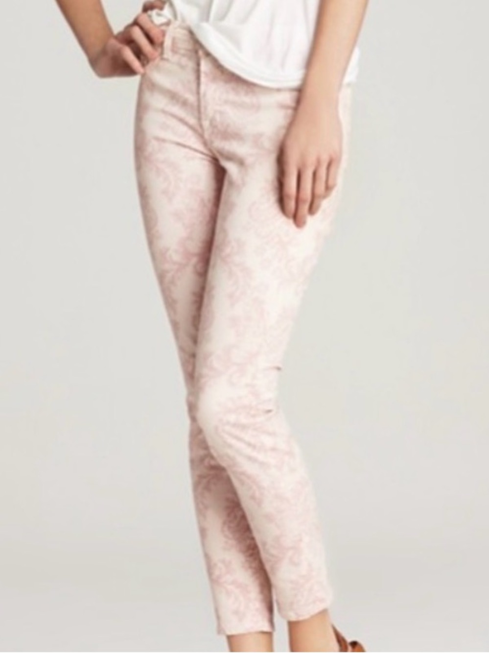 J Brand Capri Skinny Jeans Size 29 Romantic Pink Damask Print Designer Denim